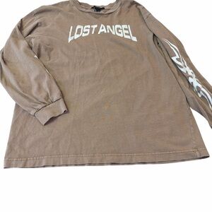 Forever 21 oversize long sleeve tshirt womenβs small βlost angelβ brown